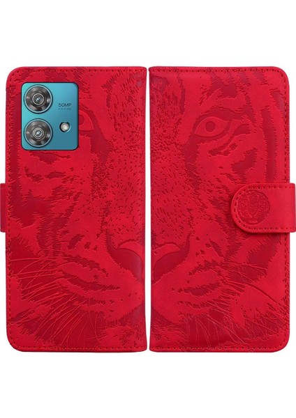 Flip Case Formotorola Kenar 40 Neo Kabartmalı Sevimli Kaplan Kickstand Koruyucu (Yurt Dışından)