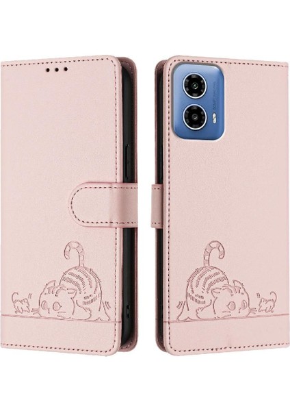 Motorola Moto G34 Kedi Rfıd Kart Yuvası Tutucu Kickstand Cüzdan Için Kılıf (Yurt Dışından)