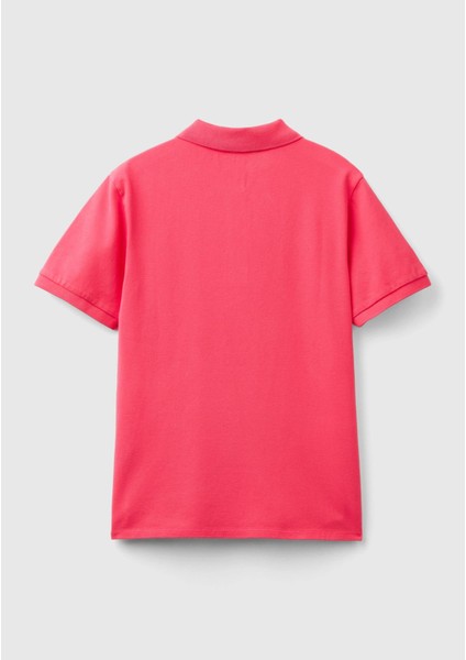 Benetton Kadın T-Shirt Lila Streç Pamuklu Sol Altı Logo Baskılı Polo 3WG9D300E