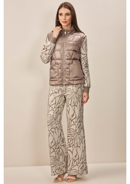 Geniş Paça Bej Triko Pantolon