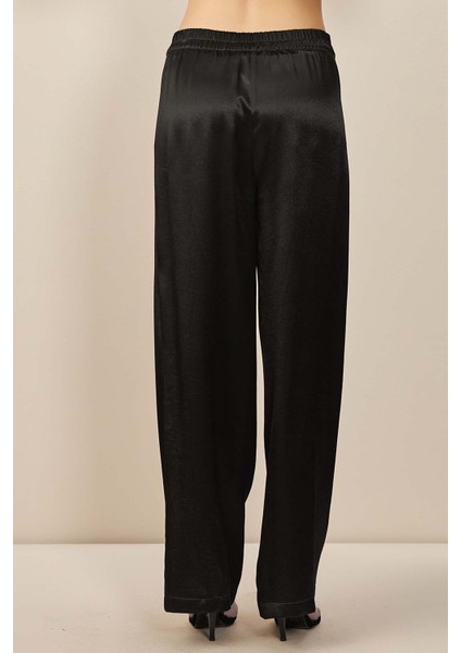 Geniş Paça Siyah Saten Pantolon indirimleri