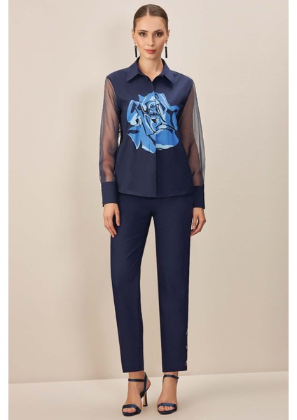 Düz Paça Lacivert Dokuma Pantolon