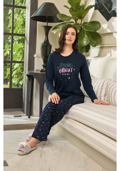 Kadın Hira Lyocell Shine Bright Lacivert Pijama Takım 0617