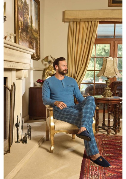 Erkek Aras Kışlık Thermal Rahat Indigo Pijama Takım 0780