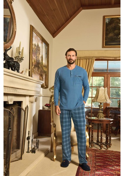 Erkek Aras Kışlık Thermal Rahat Indigo Pijama Takım 0780 fiyatları