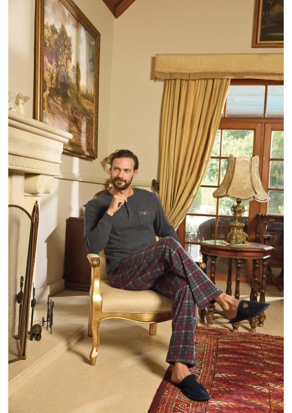 Erkek Aras Kışlık Thermal Rahat Antrasit Pijama Takım 0783