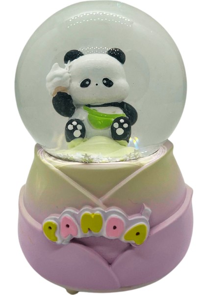 Panda Mini Işıklı Kar Küresi Arkadaşa Hediye & Mini Peluş Ayıcık ve Gül Kolye Hediye