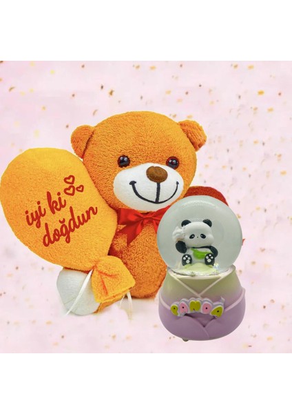 Panda Işıklı Kar Küresi Arkadaşa Hediye & Iyi Ki Doğdun Ayıcık