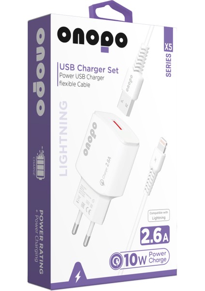 onopo İphone Apple Uyumlu  Lightning USB 2.6A Iphone Hızlı Şarj Cihazı Uyumlu 10W - X5