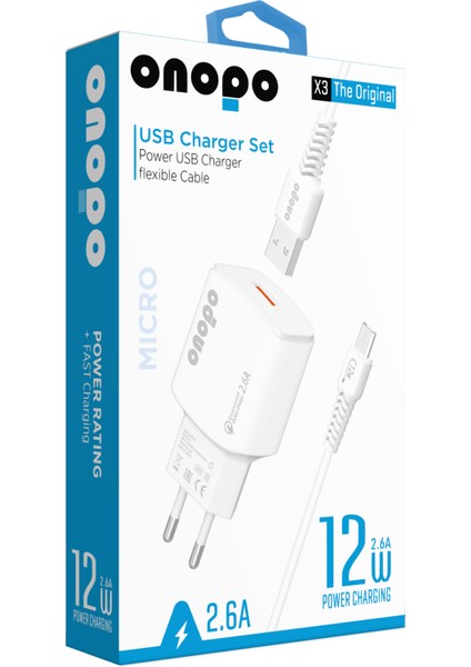 onopo Android Xiaomi Ve Samsung Uyumlu Hızlı Şarj Micro Usb 2.6a Hızlı Şarj Cihazı 12w - X3