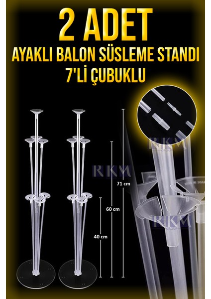 Balon Standı 7 Çubuklu Doğum Günü Parti Süsleme Şeffaf 2 Adet