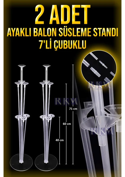 Balon Standı 7 Çubuklu  Doğum Günü Parti Süsleme Şeffaf 2 Adet