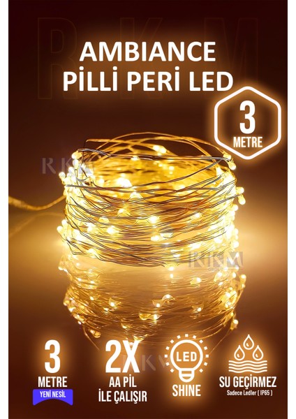 Rkm Store Dekoratif 3 Metre Peri LED Gün Işığı 2 Pilli