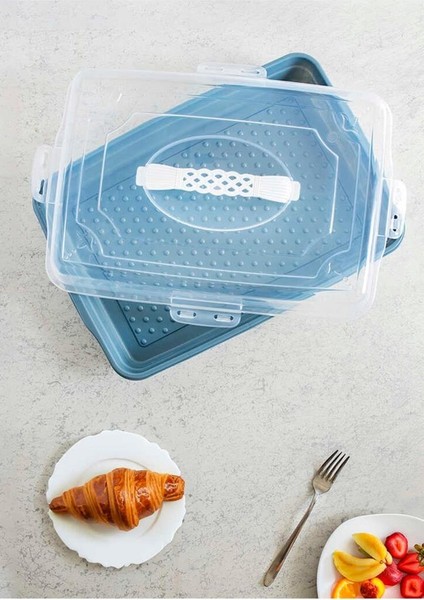 45X27 Ebatlarında 10 cm Derinliğnde Diktorgen Kilitli Kapaklı Pasta Kek Börek Borcam Taşıma Saklama Kabı