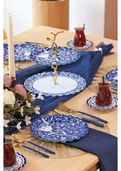 Bluebloom 6 Kişilik Cam Pasta Tabağı Takımı