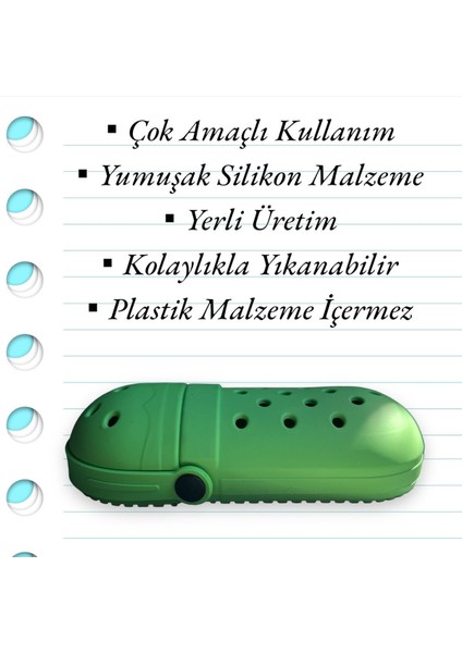 Yeşil Silikon Crocs Süslü Kalem Kutusu Crocs ve Ataç 6 Lı Set Sylvester, Tweety,kivi,minnie Mouse