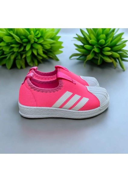 Lias Shoes Pembe Düz Çizgili Süper Elastik Çocuk Spor Ayakkabı Sneaker