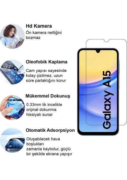 Samsung Galaxy A15 Kırılmaz Cam Şeffaf 0.3mm Kılıf Dostu Temperli Ekran Koruyucu