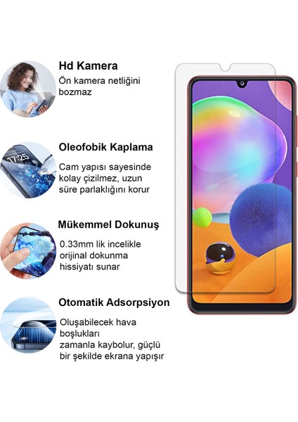 Samsung Galaxy A31 Kırılmaz Cam Şeffaf 0.3mm Kılıf Dostu Temperli Ekran Koruyucu