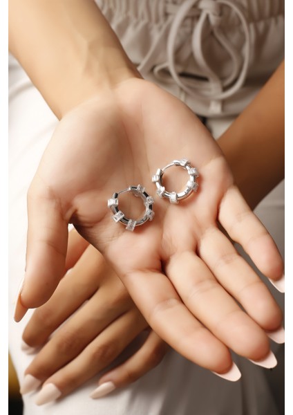 925 Ayar Baget Taşlı Altıgen Tasarım Gümüş