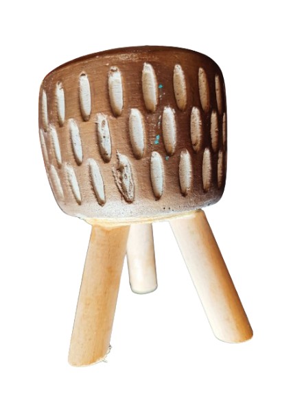 Ahşap Ayaklı Dekoratif Kahverengi Taş Saksı indirimleri