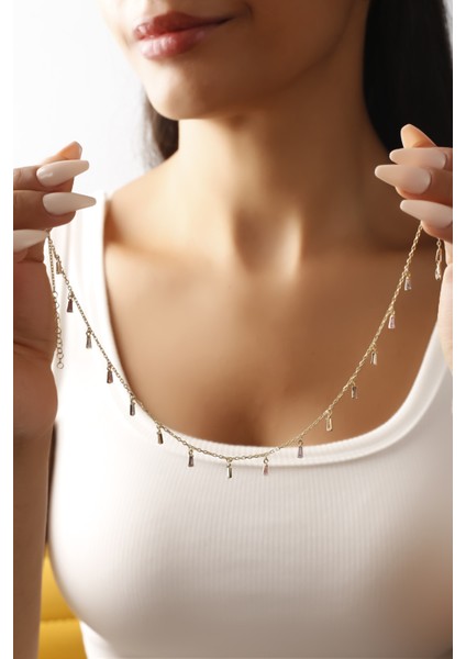 925 Ayar Trapez Taşlı Döküm Gümüş Kolye