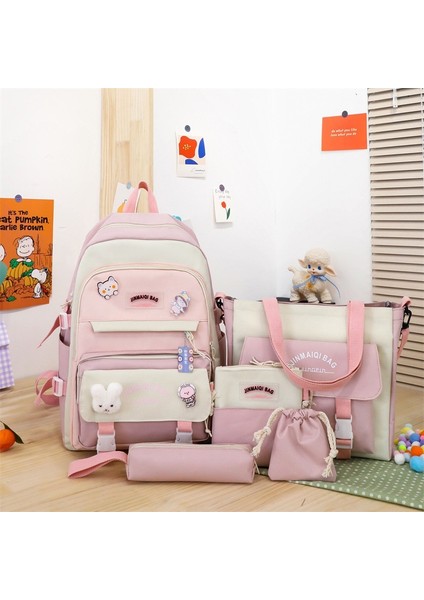 Sevimli Okul Çantası Sırt Çantası Kız Ins Beş Parçalı Set Sırt Çantası Kadın Japon Tatlı Kız Iyileştirici Kampüs Sırt Çantası (Yurt Dışından)