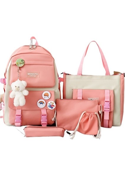 Kadınlar Için Okul Çantası, Kadınlar, Ortaokul ve Lise Üniversite Öğrencileri Için Kore Tarzı Harajuku Tarzı Büyük Kapasiteli Sırt Çantası, Beş Parçalı Sırt Çantası Seti (Yurt Dışından)