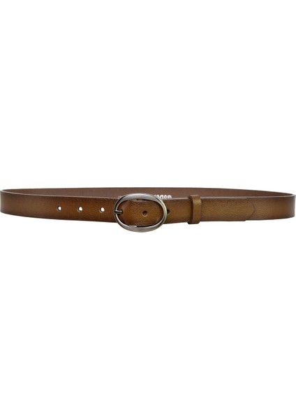 Deri Mat Gümüş Oval Tokalı Açık Kahverengi Ince Kadın Kemeri 3 Cm=3cm-Kdn-39-Nik.ov