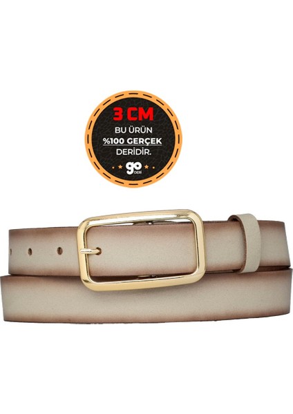 Deri Gold Renk Tokalı Vizon 3 cm Kadın Kemeri Pantolon Kemeri Şort Kemeri 3CMKDN50