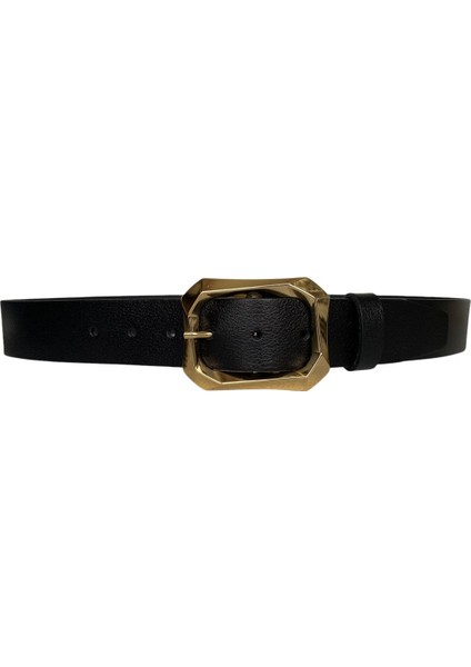 Deri Gold Tokalı Siyah Kadın Kot Kemeri 4 Cm=an-Byn-08