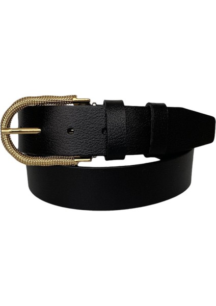 Deri Gold Tokalı Siyah Kadın Kot Kemeri 4 CM=TYC00419802527