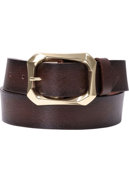 Kadın Moda Gold Renk Tokalı Tek Parça Yumuşak Deri Koyu Kahverengi Kemer 3.8 Cm=amz-08 modelleri