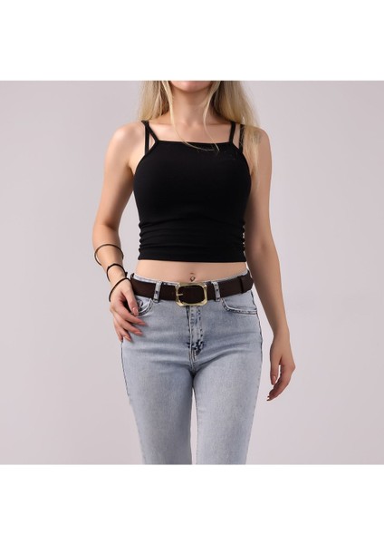 Kadın Moda Gold Renk Tokalı Tek Parça Yumuşak Deri Koyu Kahverengi Kemer 3.8 Cm=amz-08 fırsatları