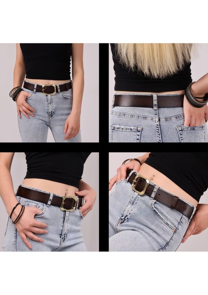 Kadın Moda Gold Renk Tokalı Tek Parça Yumuşak Deri Koyu Kahverengi Kemer 3.8 Cm=amz-08 indirimleri