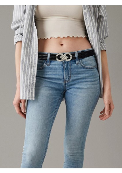 Deri Gümüş Tokalı 3 cm Örgü Desenli Siyah Kadın Kemeri; Elbise Pantolon KEMERI=3CMKD44 indirimleri