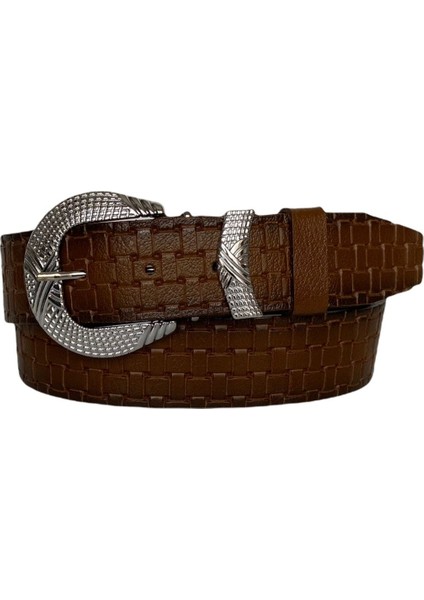 Deri Gümüş Tokalı Metal Köprülü Kahverengi Kadın Kot Kemeri 4 CM=TYC00379970102