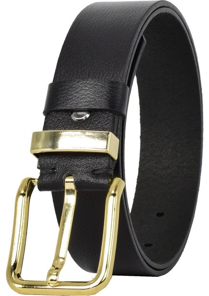 Deri Gold Tokalı Metal Köprülü Siyah Kadın Kot Kemeri 4 Cm=2li-Met.köprü.-Byn-76