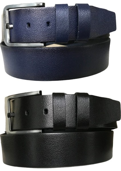 Deri 2'li Set Kot Spor Kemer; Siyah Lacivert 4 5 Cm=2li-Hsn-01.03