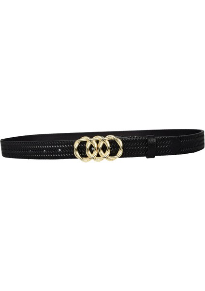 Deri Gold Örgü Tokalı 3 cm Örgü Desenli Siyah Kadın Kemeri; Pantolon Kemeri=3cm-Kdn-45