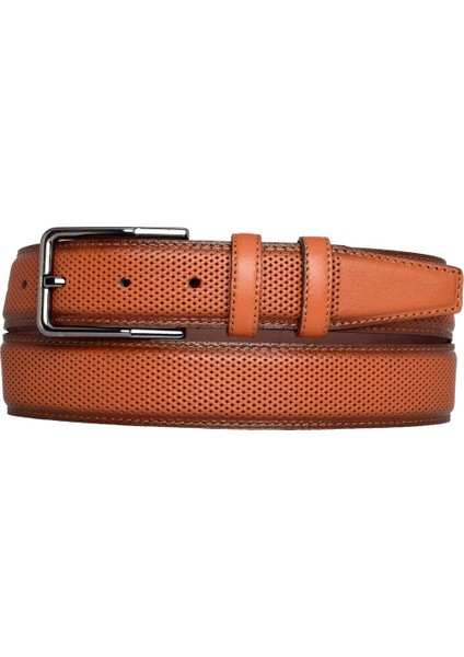 Deri Açık Taba Dikişli Klasik Kumaş Pantolon Kemeri 3.5 Cm_dikisli.noktalı