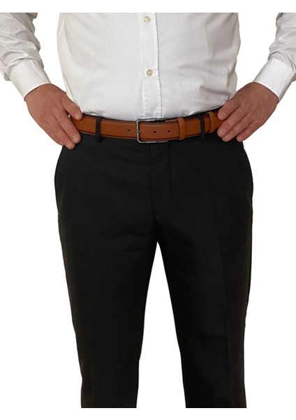 Deri Açık Taba Dikişli Klasik Kumaş Pantolon Kemeri 3.5 Cm_dikisli.noktalı modelleri