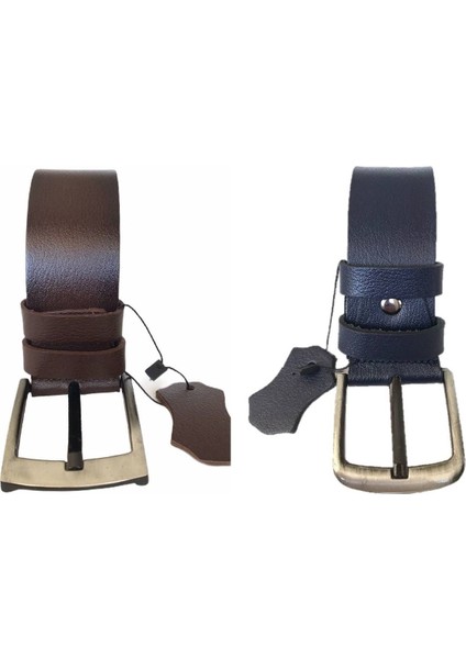 Lüks Deri Süper 2'li Kahverengi Lacivert Spor Kemer 4.5 Cm=2li-Kala