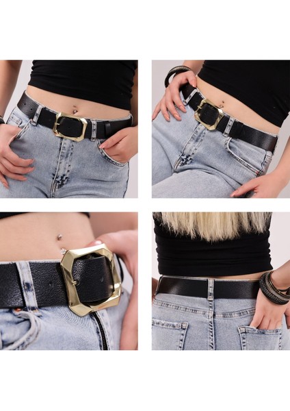 Kadın Moda Gold Renk Tokalı Tek Parça Yumuşak Deri Siyah Kemer 3.8 Cm Ihraç Ürün=amz-08 fırsatları