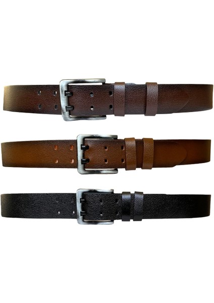 Deri Çift Dilli 3'lü Set 4.5 cm Kot Kemeri Siyah Koyu Kahverengi Tosado=3.lü-Çift.dl