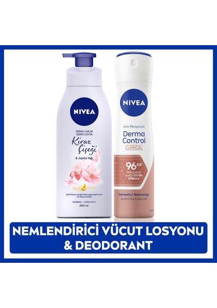 Kadın Sprey Deodorant Derma Control Clinical 150ML, Kiraz Çiçeği Nemlendirici Vücut Losyonu 400ML