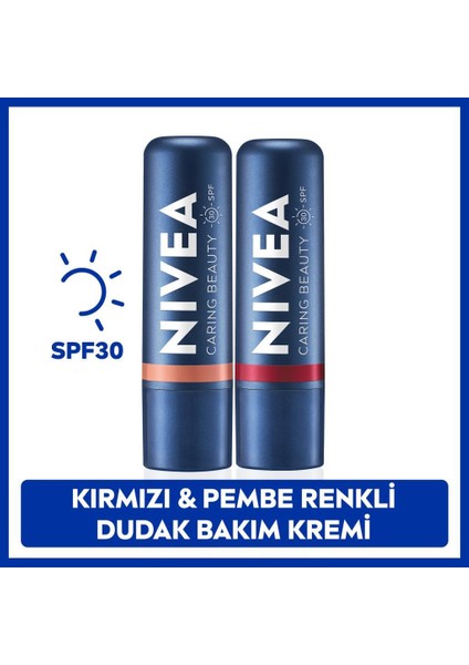 Kırmızı Renkli Dudak Bakım Kremi ve Nude Renkli Dudak Bakım Kremi, SPF30, Dudak ve Yanaklar Için