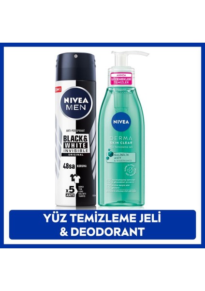 Derma Skin Clear Sivilce Karşıtı Yüz Temizleme Jeli 150ML, Erkek Sprey Deodorant Black&white 150ML