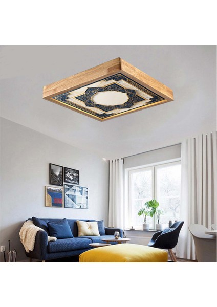 60X60 cm Ahşap Çerçeve Avize LED Aydınlatma
