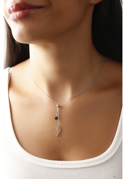 925 Ayar Asansörlü Boyunda Ayarlanabilen Siyah Taşlı Gümüş Kolye fiyatları